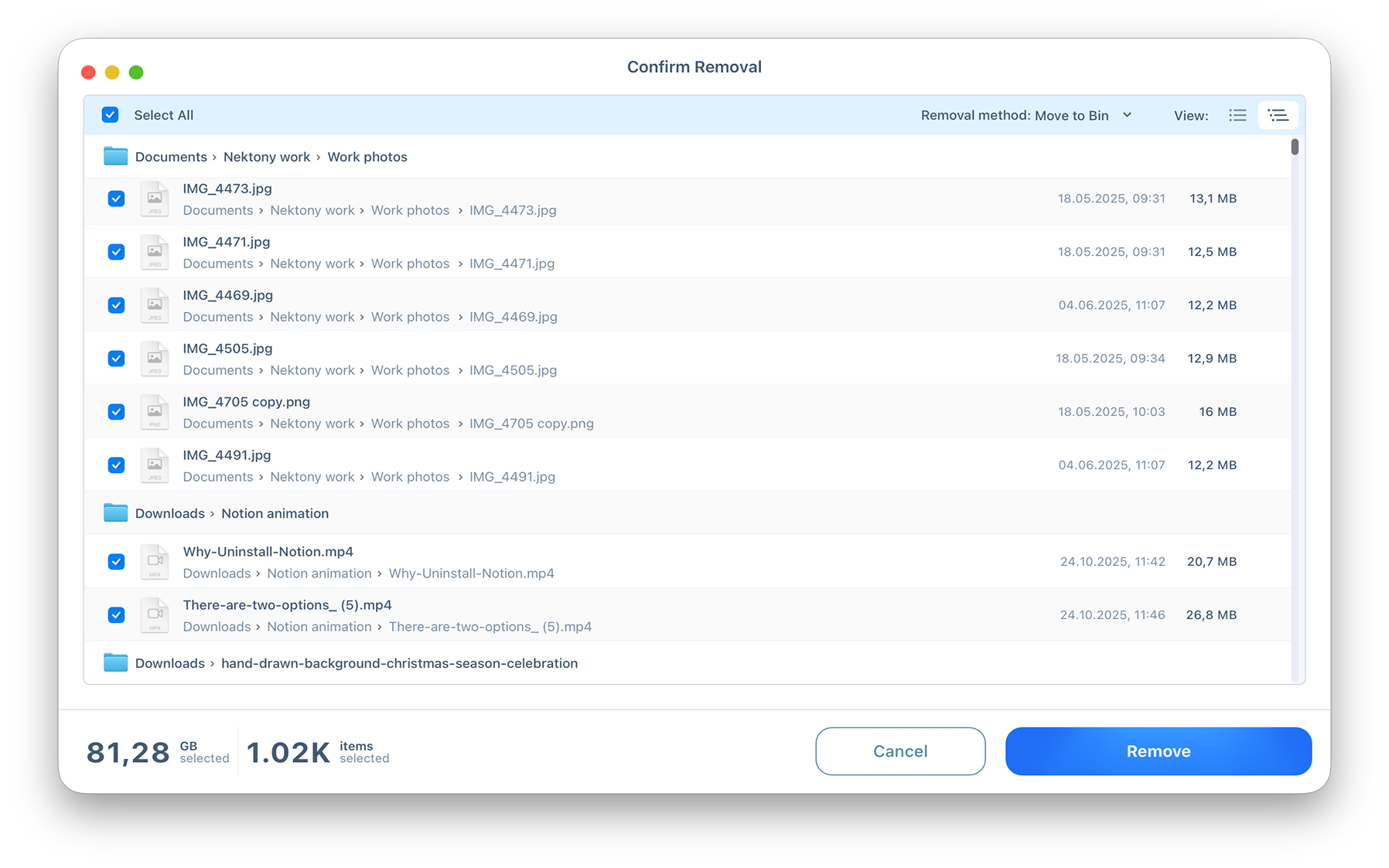 Cleaner-app showing largest files